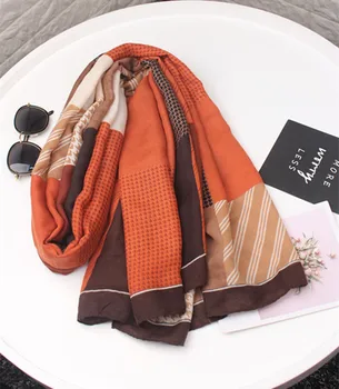 

платок женский ladies office luxury BRAND long orange print hijab scarf Shawls and Wraps Pashmina Stole Muslim Hijab Snood