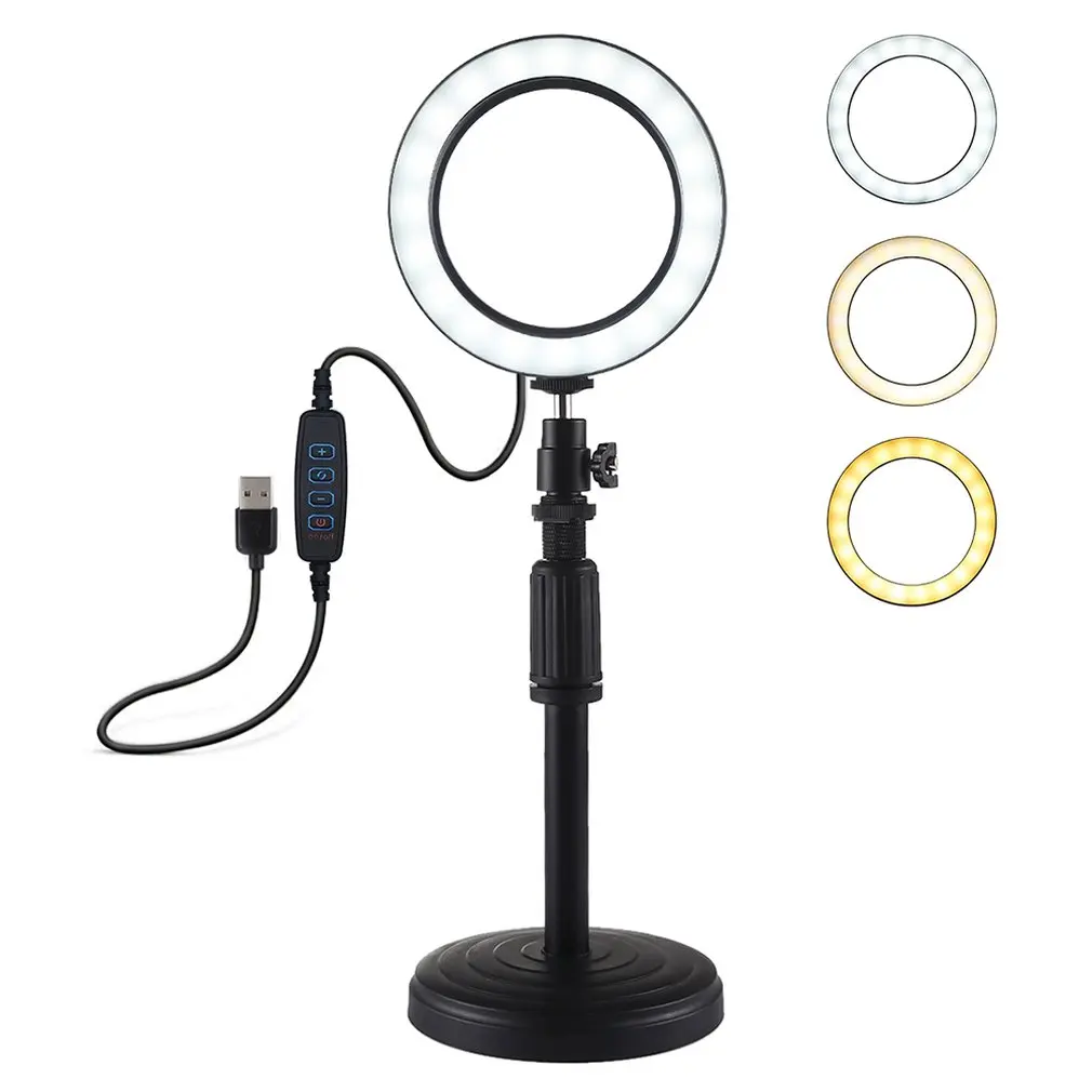 

PULUZ 4.6/6.2 inch LED Ring Light USB 3 Modes Dimmable Photography Photographic Studio Video Light & Cold Shoe Tripod Ball Head