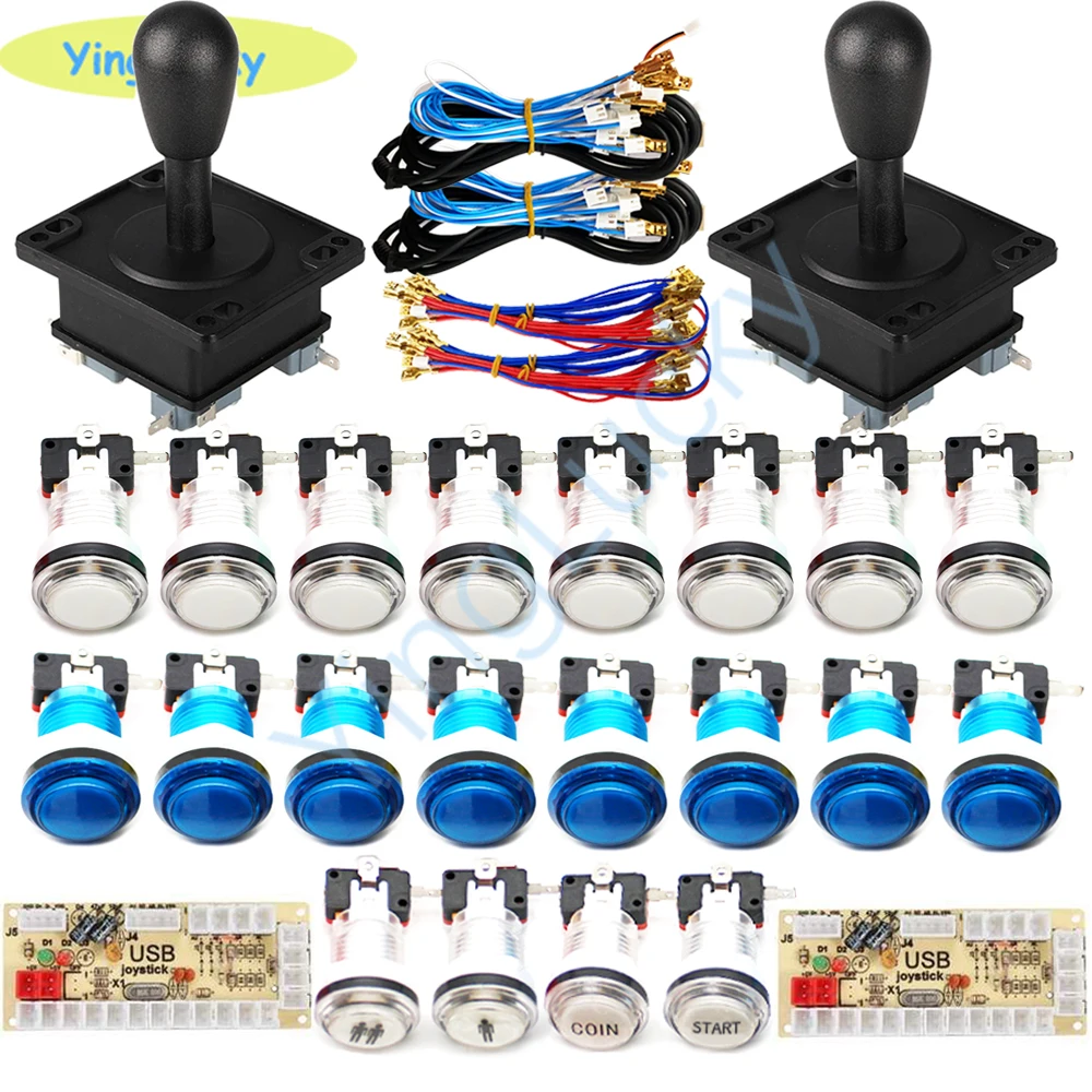 2 Players Arcade joysticks DIY Kit Zero Delay USB Encoder American Style Joystick 28mm Push Button PC Mame Raspberry pi 1 2 3 