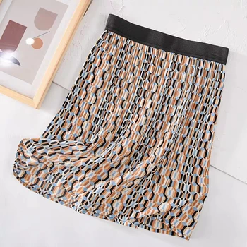 

Printed High Waist Pleated Short Skirt Elastic Waist women Skirt 2020 spring summer new