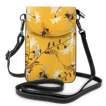 

OLN Women Crossbody Bags Mini Phone Bag Hand Drawn Honey Bee Animals Small Female Shoulder Bags Ladies Messenger Bag