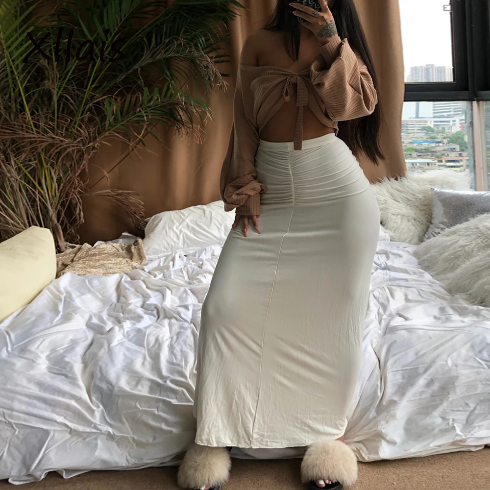 XLLAIS новые белые юбки для вечеринок женская летняя уличная одежда с рюшами Женская Милая юбка с высокой талией модная