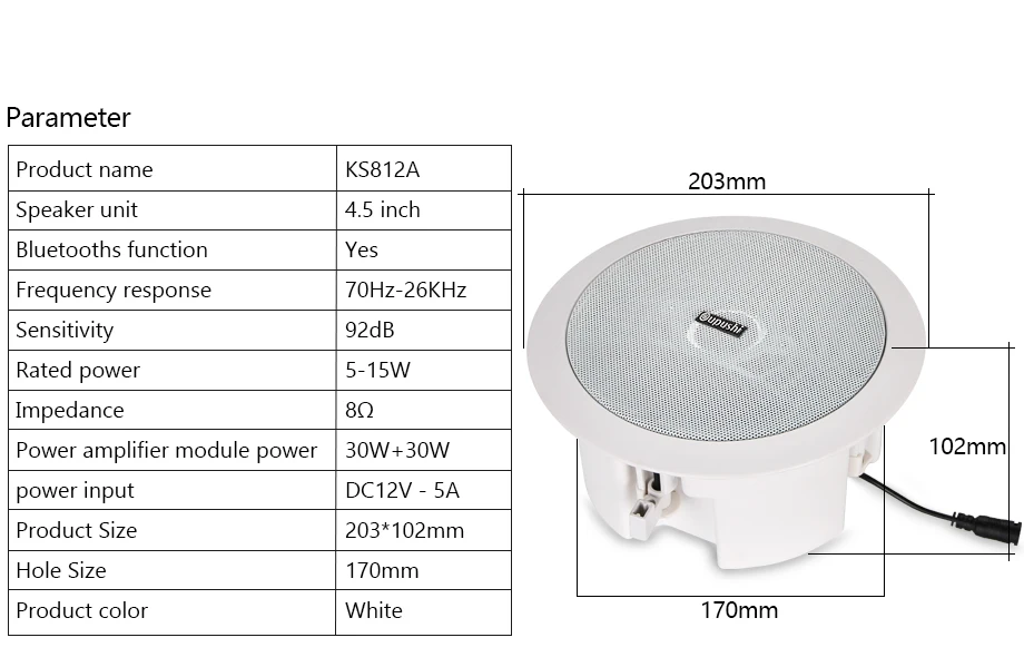 4.5" Portable bluetooth speaker 10w in ceiling speaker 8ohm audio stereo in wall mount loudspeaker for home surround system