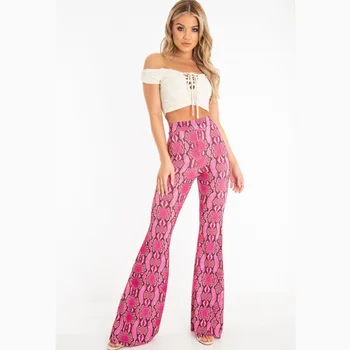 

Elasticity Waist Snake Flare Trousers Female Hop Full Length Wide Leg Long Pants Casual Slim Green Red Bell-Bottoms Streetwear