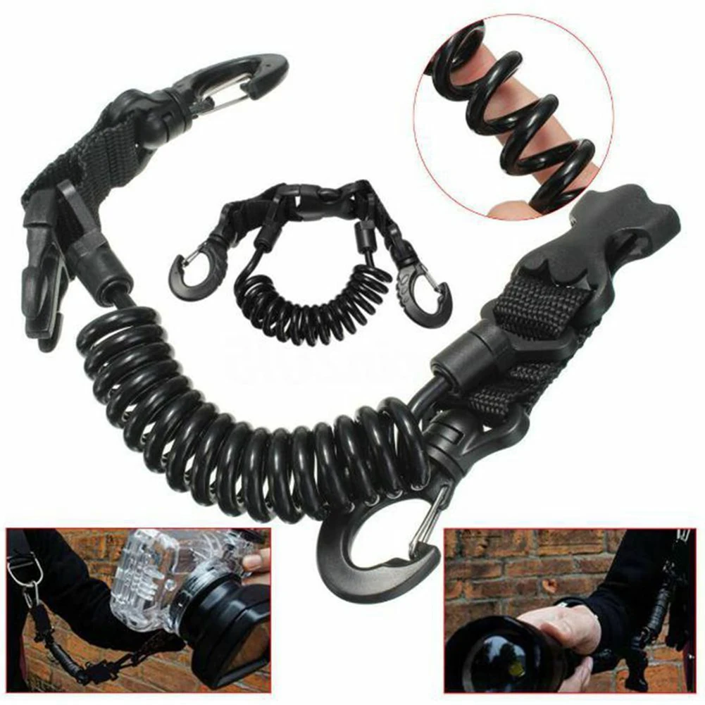 Spring Lanyard Coil Camera Scuba Dive Diving With Quick Release Buckle Clips 
