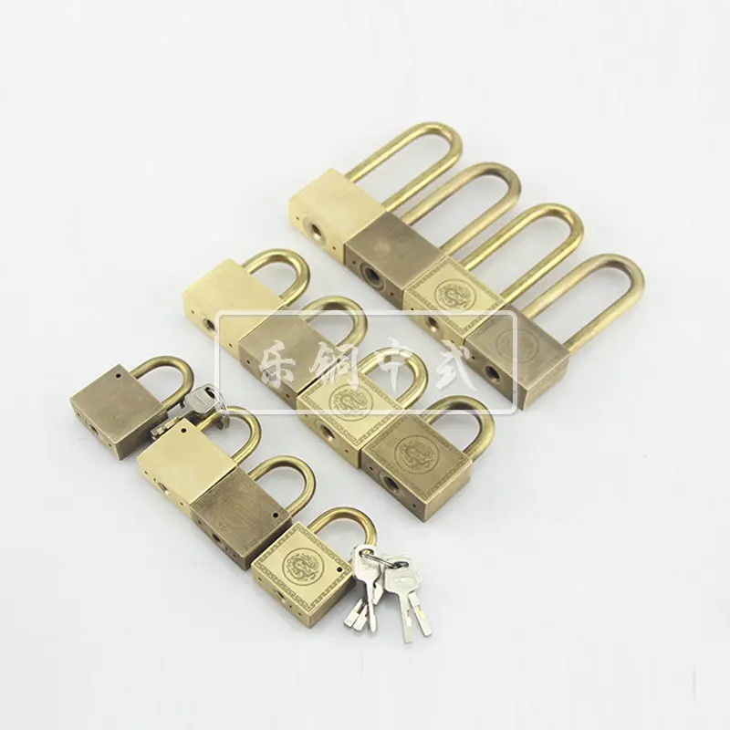 

Chinese Style Fine Copper Vintage Qin Long Lock Anti-Theft Lengthen Lock Beam Pure Copper Padlock Chinese Style Vintage Bronze L