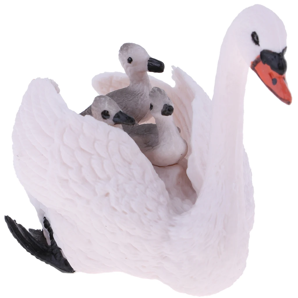 Realistic White Swan with Babies Figurines Model Animal Action Figures, Easter Eggs Cake Toppers Christmas Birthday Gift 