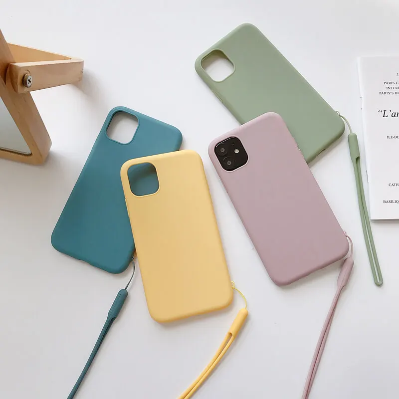 

Hand lanyard case women for iphone 11 11Pro Max XS X XR candy color jelly cover for iphone 6 6S 7 8 Plus soft strap cases fundas