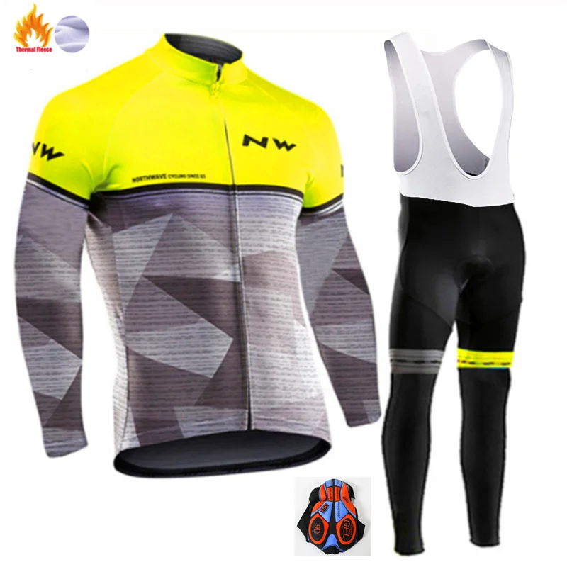 Northwave Зимняя Теплая Флисовая длинная одежда набор Мужская велосипедная Джерси Bib длинный велосипед Ropa Ciclismo велосипедная одежда - Цвет: Winter Cycling suit