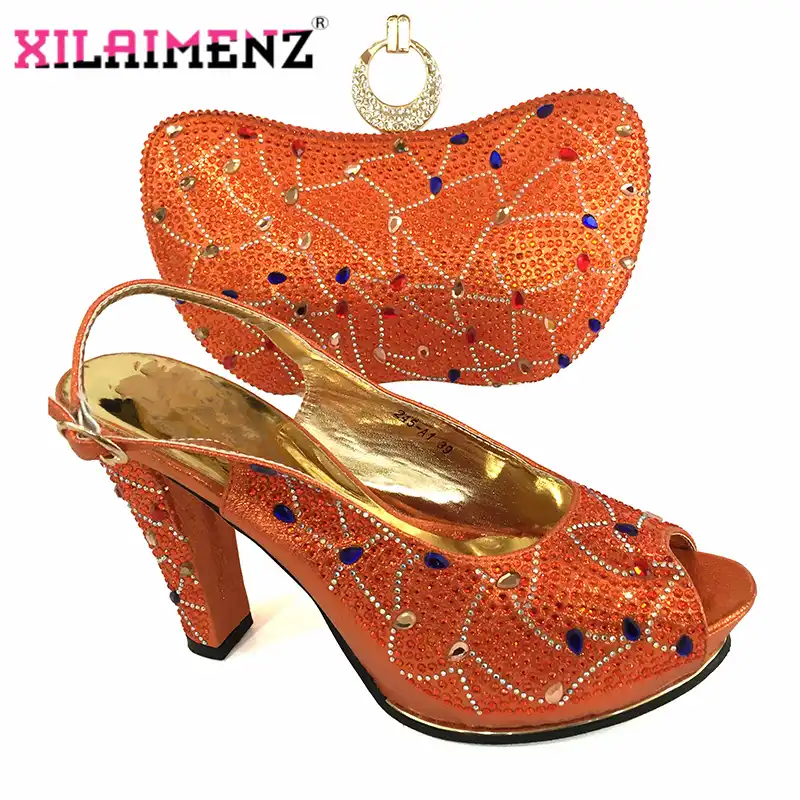 orange shoes and bag for wedding