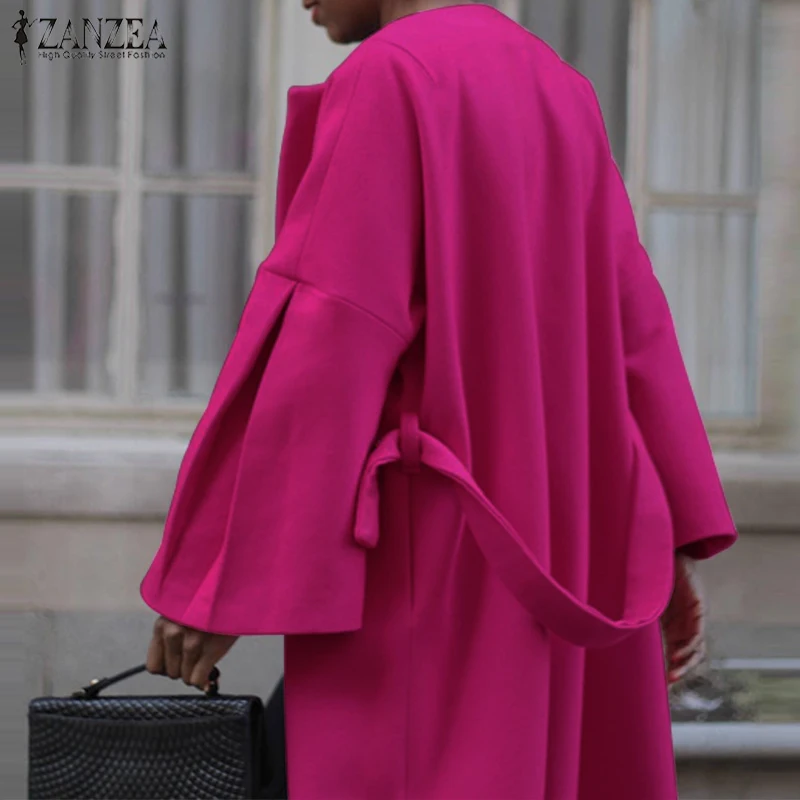 astounding  Women's Coat Winter Flare Sleeve Coats ZANZEA 2019 Female Outwear Belted Jackets Casaco Femme Long 