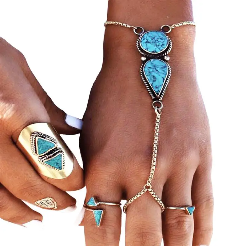 2020 New Bohemian Fashion Jewelry Chain Linked Finger Loop Bracelet Elegant Women's Wire hand Harness Ring Gift | Украшения и