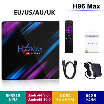 

H96 MAX Android 10.0 TV Box RK3318 4GB RAM 64GB ROM 5G WIFI bluetooth 4.0 Android 9.0 4K VP9 H.265 For Youtube Google Play