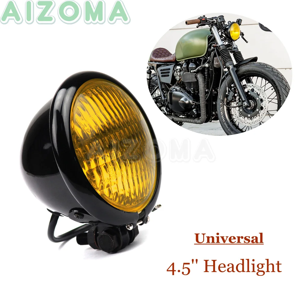 Винтажные мотоциклетные фары 4 5 дюйма с янтарными линзами для Yamaha Honda Cafe Racer Scrambler
