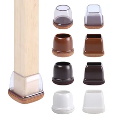 16PCS Transparent Table Chair Leg Protectors Caps Round Square for Furniture Foot Legs Cover Floor Protector with Felt Bottom