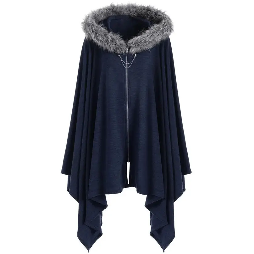 New Fashion Women Cloak Coat Winter Keep Warm Plus Size Bat Sleeve Hooded Plush Hat Zipper Holiday Party Cape Coat 4O24 (11)