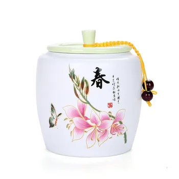 

Straight-shape Large Size Round Painted Porcelain Tea Caddy Black Tea Tea Gift Packaging Tea Box Ceramic Tea Pot Sealed Jar