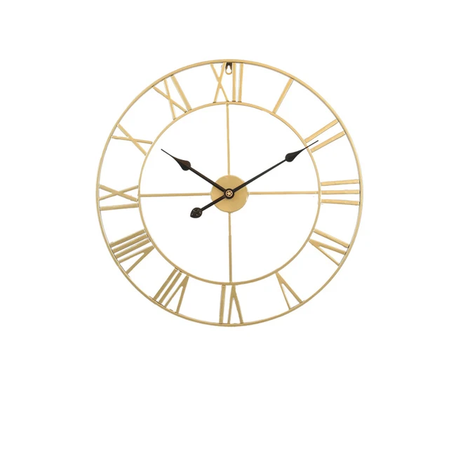 Round 80 Cm Silver Black Gold 3D Large Retro Black Iron Art Hollow  Wall Clock Roman Numerals Watch Clock Home Decor  Wall Gold A