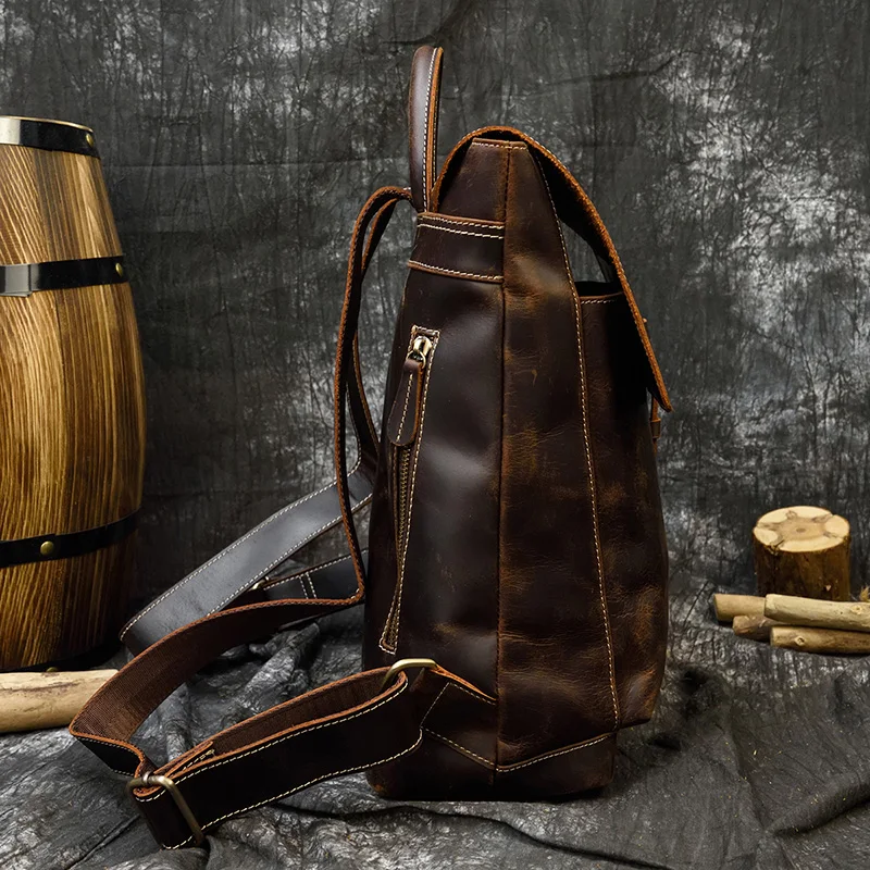 Мужские рюкзаки из кожи crazy horse, винтажный рюкзак из натуральной кожи для ноутбука, прочная сумка через плечо из коровьей кожи, школьная сумка для путешествий