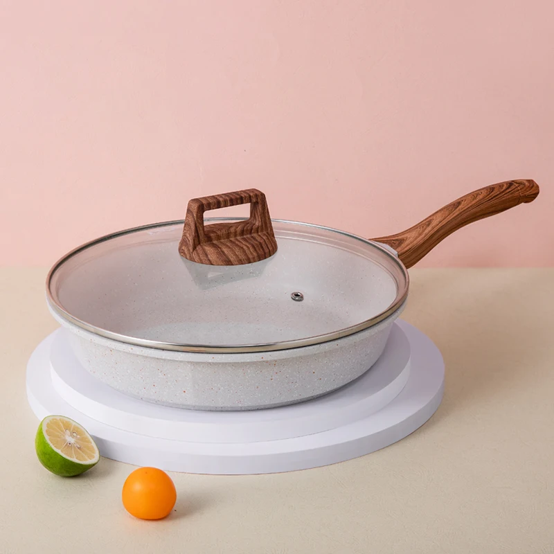 2028cm Maifan Stone Wok Nonstick Frying Pan With Glass Lid High