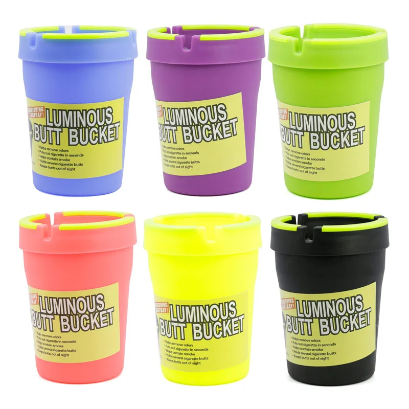 luminous butt bucket auto-Ashtray plastic Multifunctional portable durable fashionable car outdoor double layer Cigarette Smoke - 1