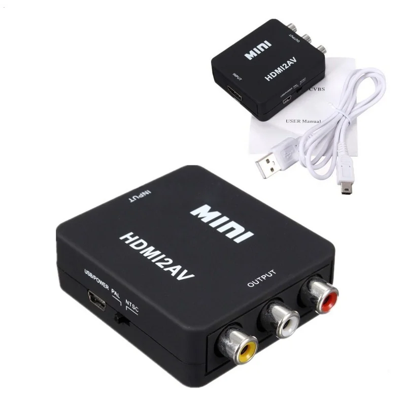 Мини HDMI к 3RCA CVBS композитный видео AV конвертер адаптер ТВ VHS и VCR DVD черный