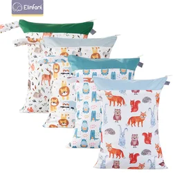 Elinfantil 10pc reusável à prova ddouble água moda imprime duplo bolso pano lidar com wetbags 30*40cm molhado seco saco de fraldas