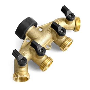 

4 Way Six Point Thread Brass Shunt Ball Copper Separator Hose Splitter Valve Garden Hose Connector (American Standard)