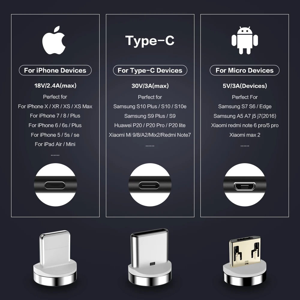 Магнитный usb-кабель FLOVEME 3A для быстрой зарядки, кабель USB type C, Магнитный зарядный кабель Micro usb для iPhone, samsung Galaxy S9, Xiaomi