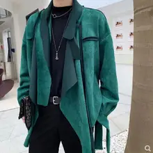 M-XL, новинка, Мужская одежда, необычный дизайн, куртка, модный кардиган с лентой, парикмахерское пальто, костюмы