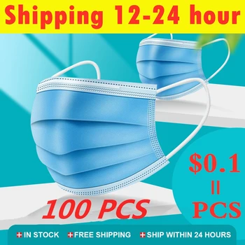 

100pcs Disposable Face Mask Nonwoven 3 Layers Filter Anti Dust Smog Breathable Gauze Mask Adult Face Mouth Masks
