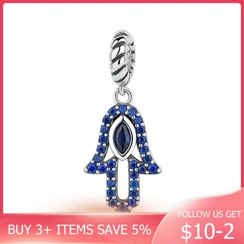 

CodeMonkey Vintage 925 Sterling Silver Blue Clearly CZ God's Hand Wicked Eye Pendant Fit Charm Bracelets for Women Jewelry C084
