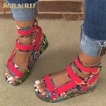 

SARAIRIS For Drop Ship 2020 Plus Size 44 INS HOT Flat Platform Multi Snake Fashion Women Sandals Summer Shoes