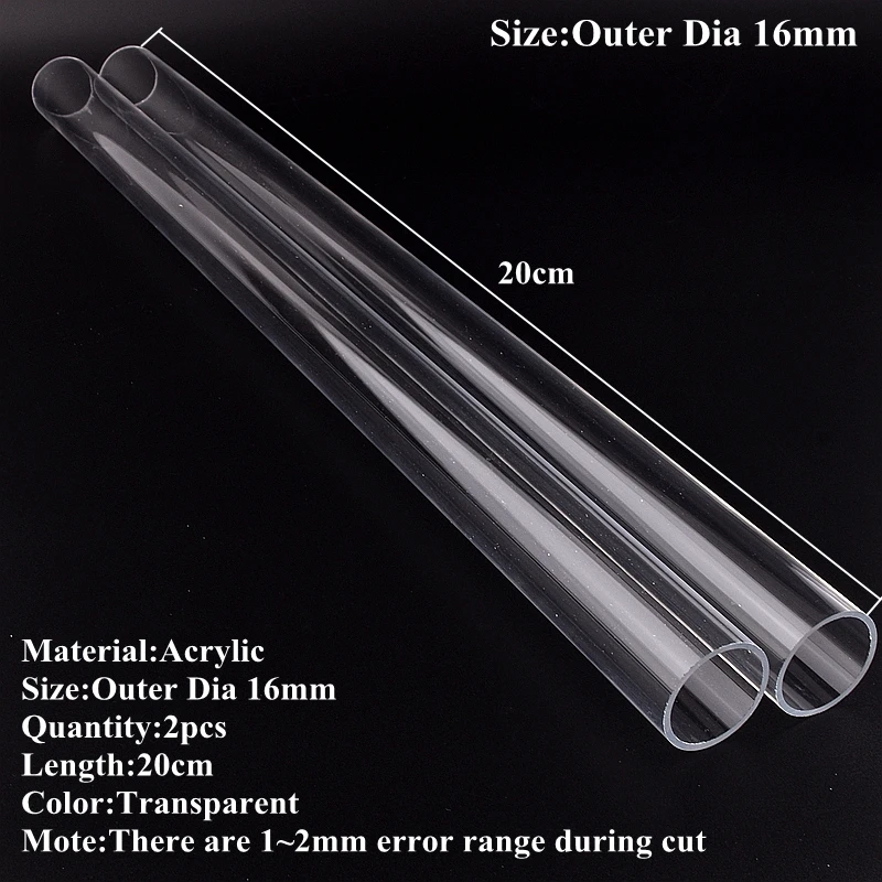 2Pcs 16~110mm Transparent Acrylic Pipe Aquarium Fish Tank Plexiglass Water Supply Tube Garden Watering Irrigation Fittings 20cm 