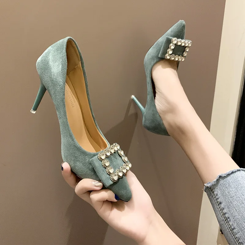 

Europe And America 2019 New Style WOMEN'S Shoes New Style Low-top Shoes Shallow Mouth Foot Covering Thin Heeled Suede Suede Thin