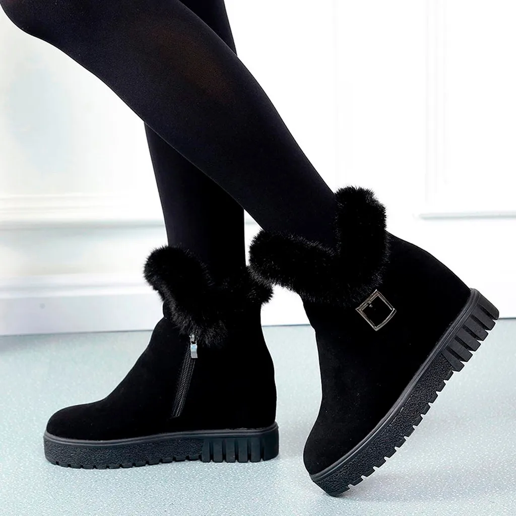 SAGACE Winter wild wedge with velvet boots thick non-slip warm women's short tube cotton boots solid color Zipper female boots