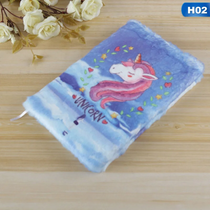 1Pcs Cartoon Colorful Unicorn Plush Notebooks Portable Diary Planner Notepad Stationery - Color: H02