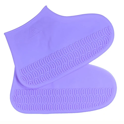 1 пара многоразовая эластичная обувь противоскользящая обувь для защиты от дождя защитные чехлы портативный водонепроницаемый резиновый уплотненный защищающий от дождя чехол для обуви - Цвет: Фиолетовый