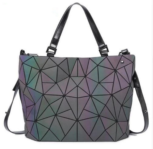 

MoneRffi Geometry bag Women Luminous Bag Diamond Hologram Laser Plain Folding Rainbow Handbags bag Casual Message Bag Large Size