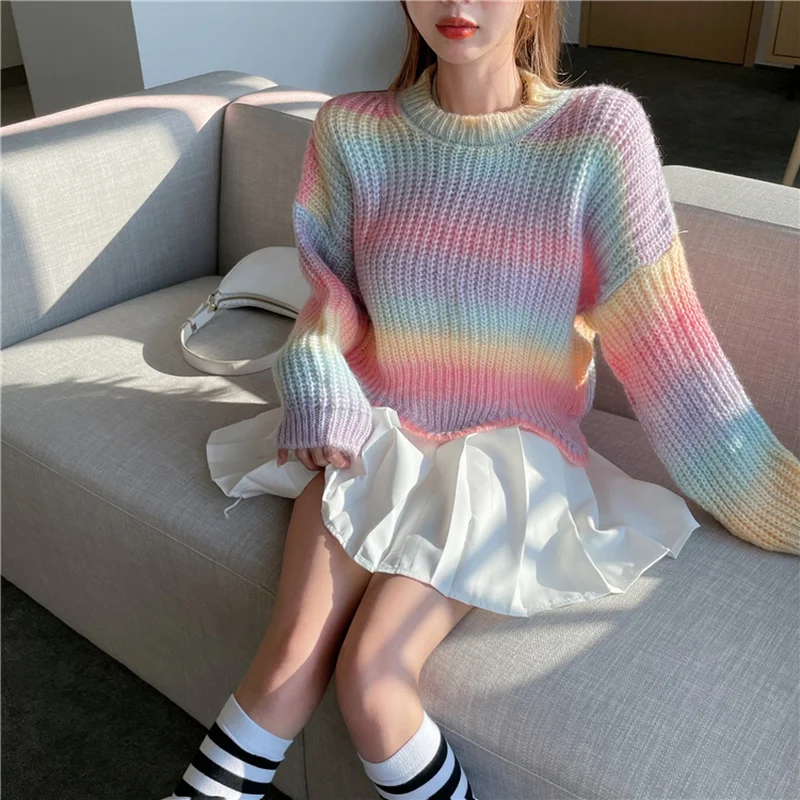 良質トップ 女性のためのレインボーストライプのセーター セクシー 日本の女性のためのファッショナブルな服 ストライプのセーター 大特価品 Palmwoodsretreat Com