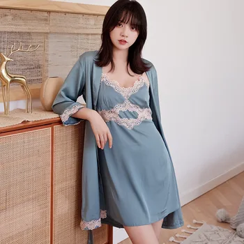 

Sleepwear Set 2PCS Bride Bridesmaid Wedding Robe Suit Sexy Women Nightgown Intimate Lingerie Lounge Loose Kimono Bathrobe Gown