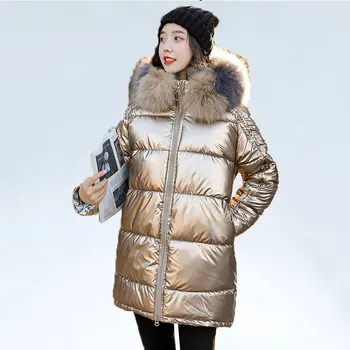 

Plus size Coat Winter jacket womens Thick Warm Parka Big fur Long jacket Parka Hooded Glossy waterproof Jacket Winter Coat Women