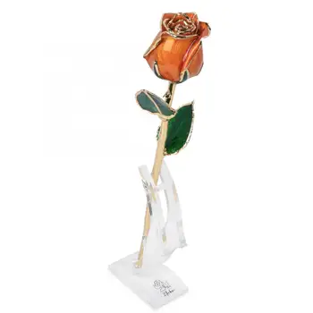 

Flower Golded Rose Flower 24K Bright Orange with Base Gift for Valentine's Day Birthday Artificial Flowers
