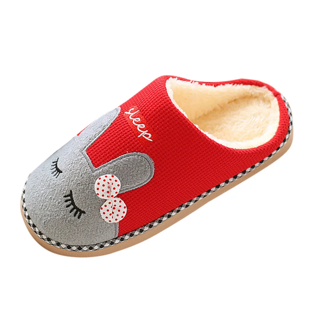 Тапочки; женская обувь; зимние Домашние тапочки с рисунком; нескользящие теплые Домашние тапочки для спальни; пушистые тапочки; Тапки для дома; модель года - Цвет: Красный