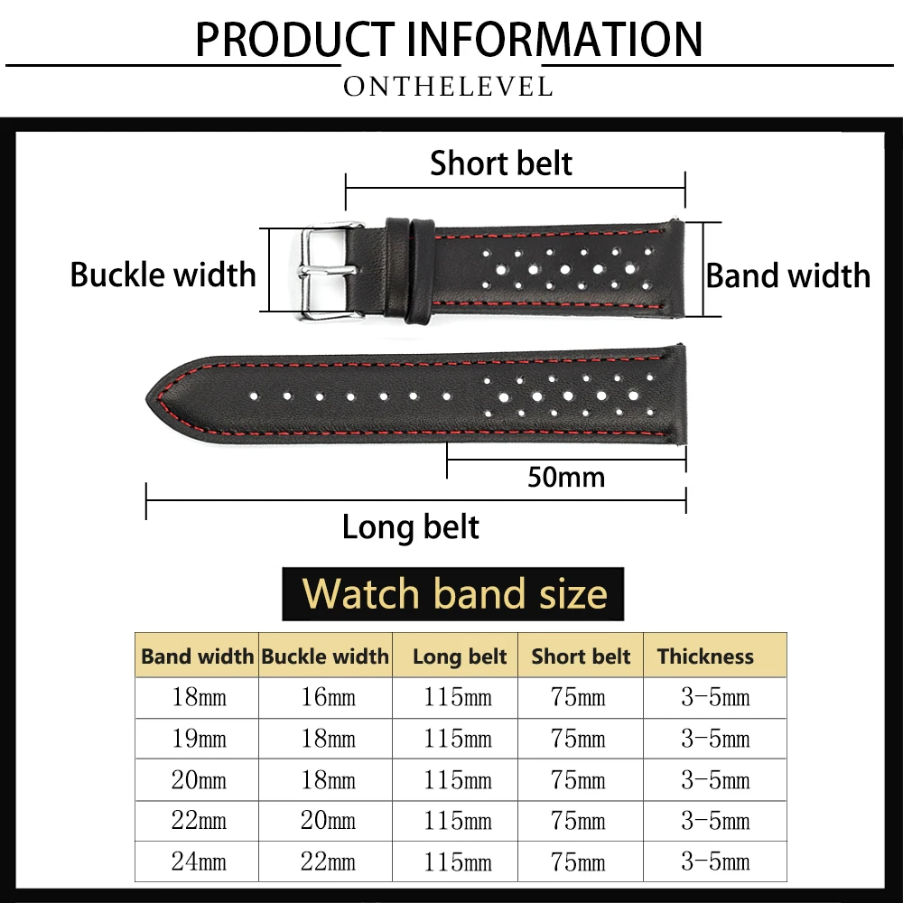 Genuine Leather Watch Strap 18mm 19mm 20mm 22mm 24mm Breathable Porous Wristband Watch Bracelet Handmade Stitching Watchbands