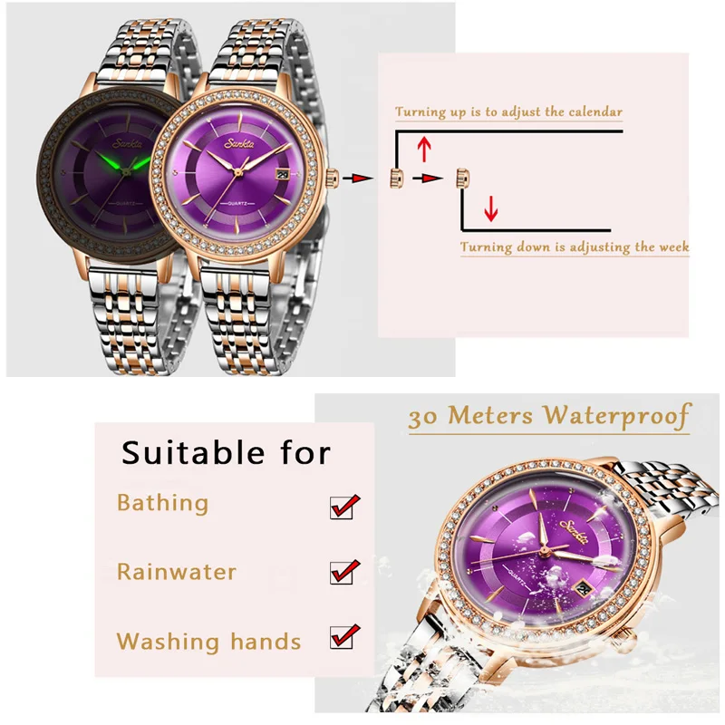 SUNKTA 2020 Listing Rose Gold Women Watches Quartz Watch Ladies Top Brand Luxury Female Watch Girl
