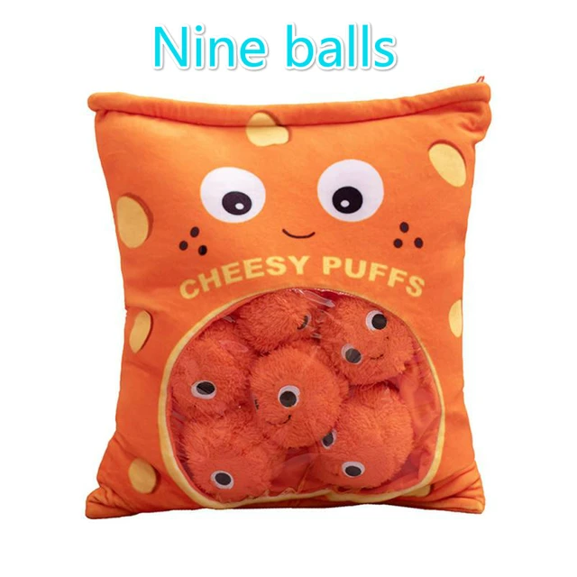 Creative Fluffy Puff Pillow Stuffed Soft Snack Pillow Lifelike Orange Cheesy Puffs Plush Toy Holiday Birthday Christmas Gifts