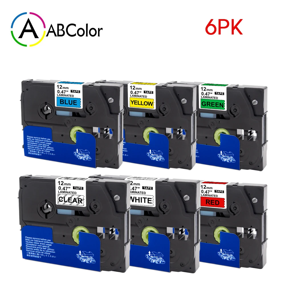 

6PCS 12mm TZe131 TZe231 TZe431 TZe531 TZe631 TZe731 Label Tape For Brother P-touch Label Maker 6 Colors TZe Laminated Tape