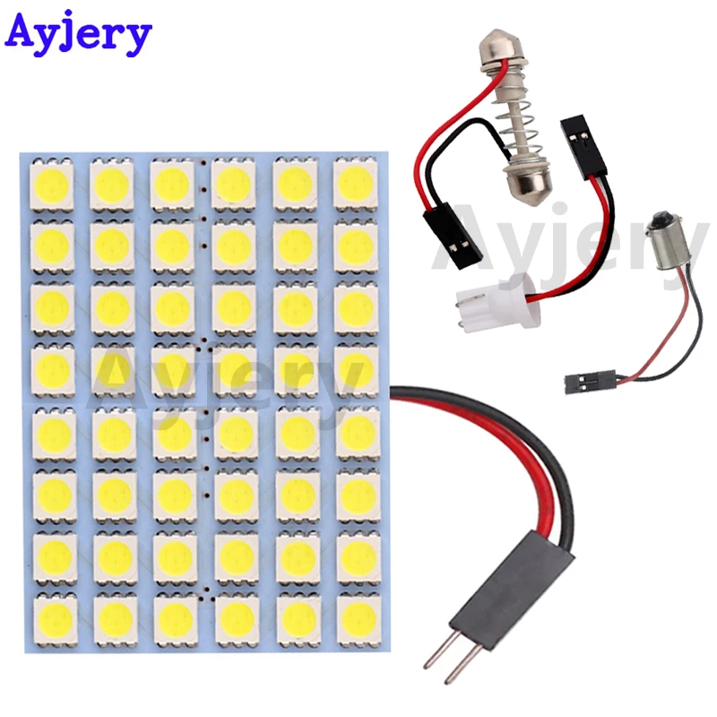 

AYJERY 100Pcs Panel 5050 48 SMD 48 LED Car LED Light Blubs 12V Interior HeadLamps With T10 Festoon Adapters White Reading Lamp