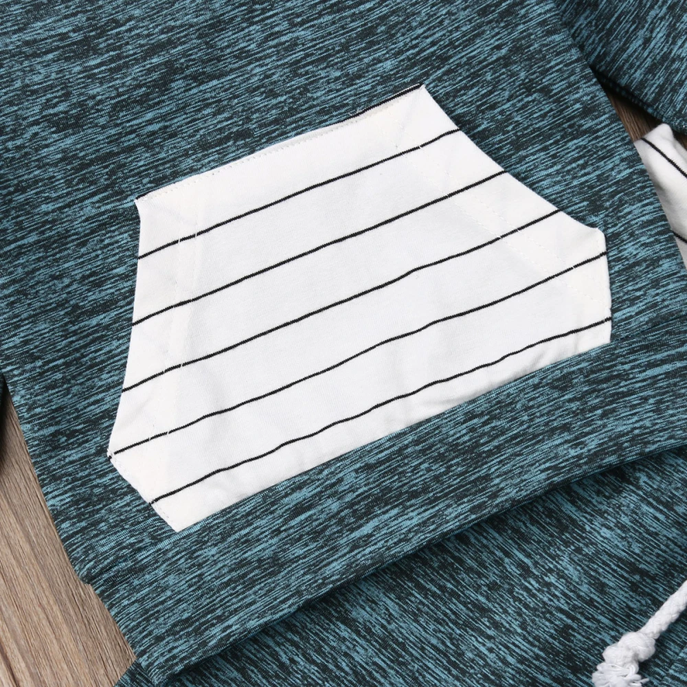 Осенне-зимняя одежда для маленьких мальчиков и девочек полосатая футболка с капюшоном Топ+ штаны, комплект одежды с длинными рукавами